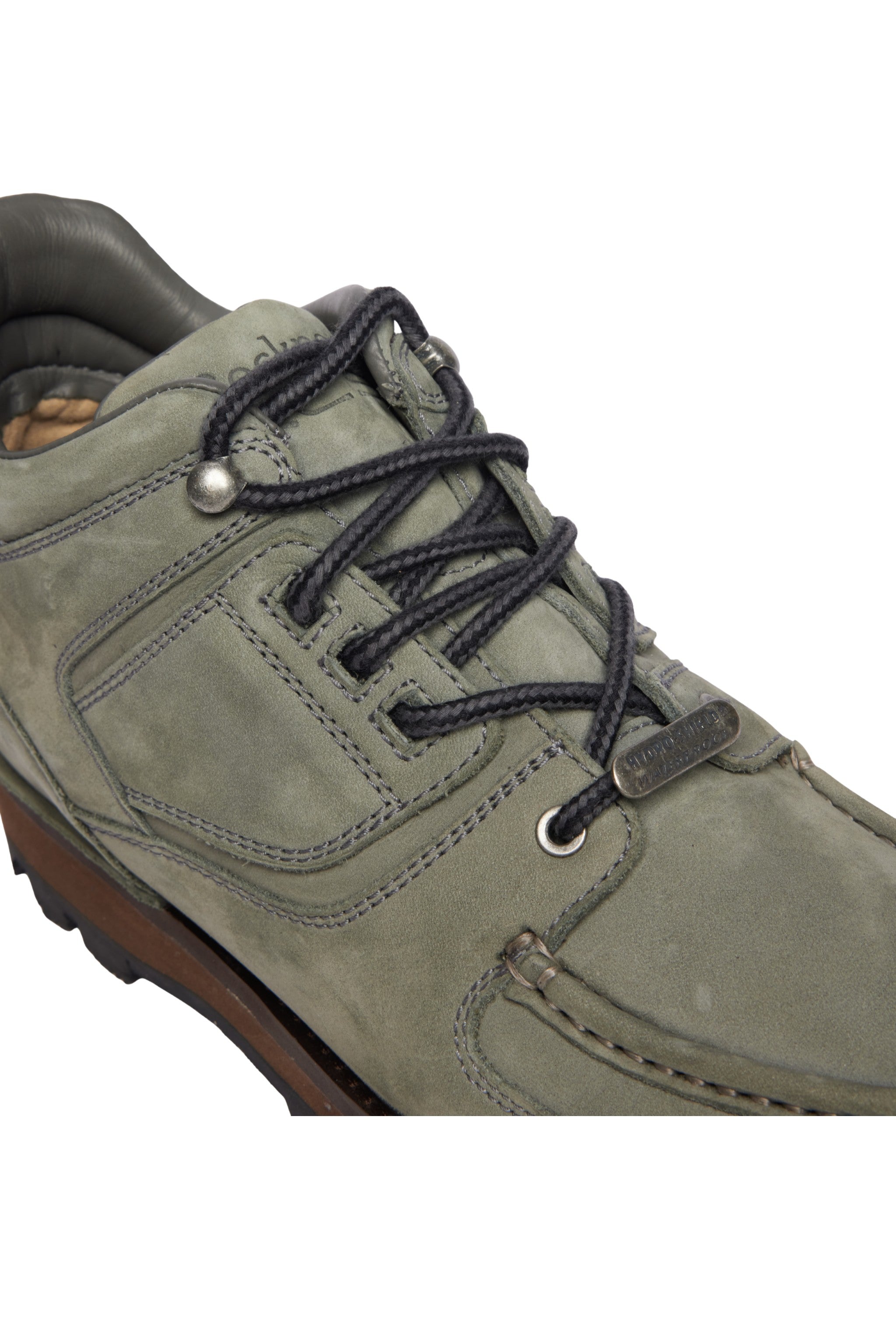 Rockport grey nubuck leather hiker boot with black sole on a white background