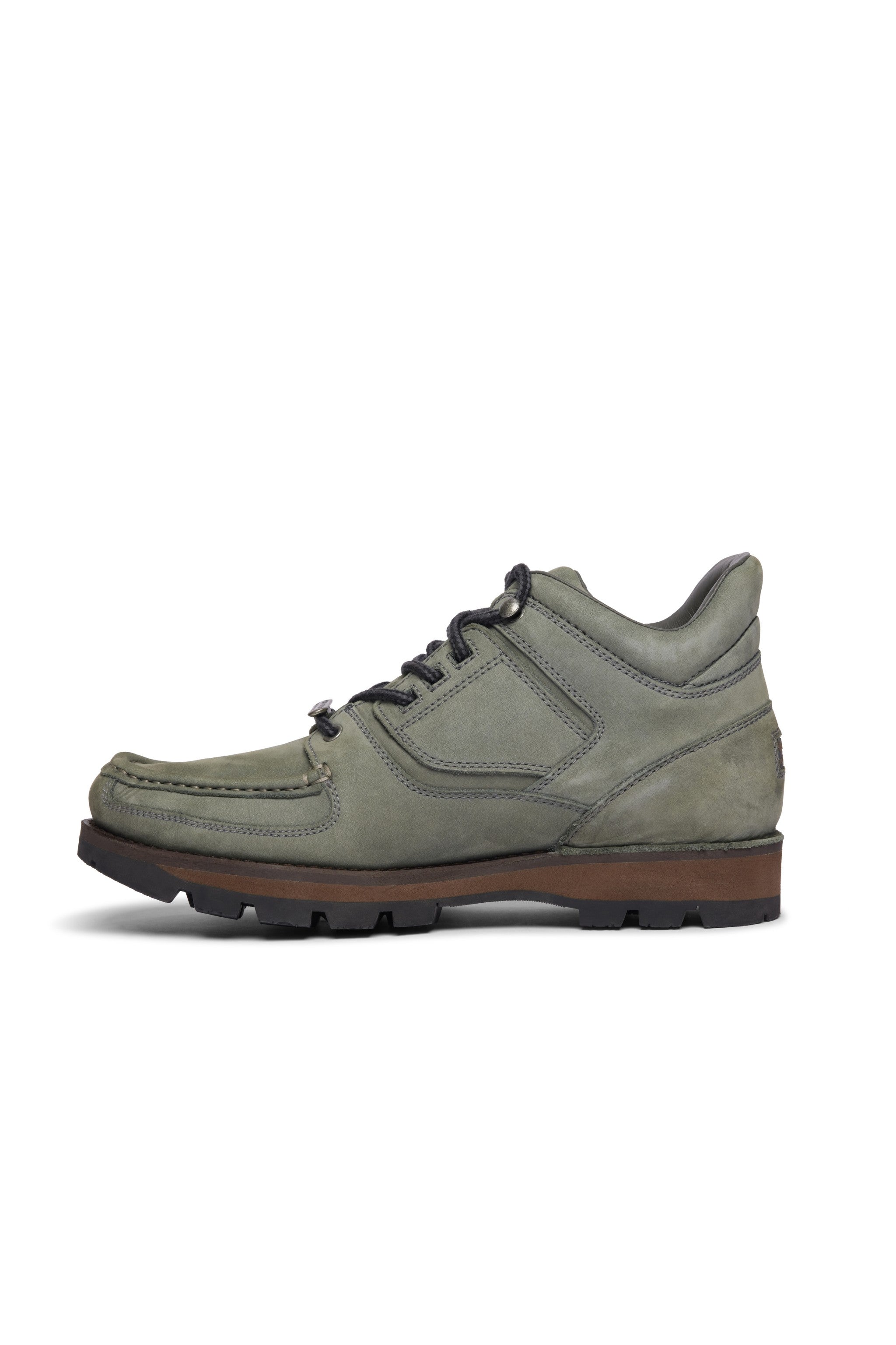 Rockport grey nubuck leather hiker boot with black sole on a white background