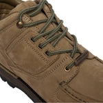 Rockport khaki tan nubuck leather hiker boot with black sole on a white background