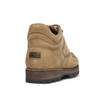 Rockport khaki tan nubuck leather hiker boot with black sole on a white background