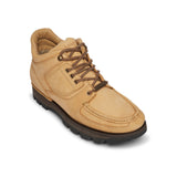 Rockport tan wheat hiker boot with black sole on a white background