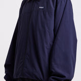 Classic navy harrington jacket with embroidered rockport logo, worn by model